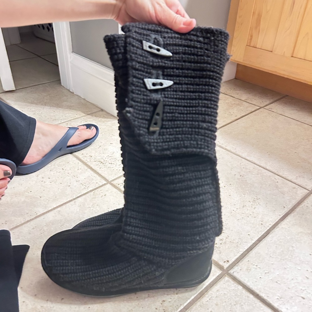 Bearpaw Women's Knit Tall Boots Wool Lined Winter Slip On Black Booties